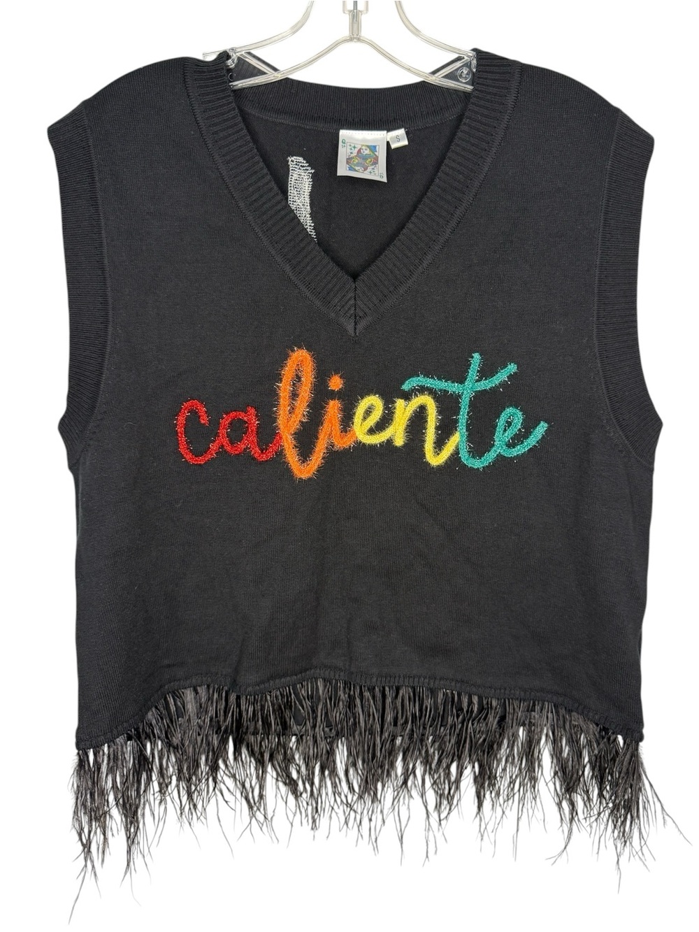 Queen Of Sparkles Caliente Feather Sweater Black Tank Size Small